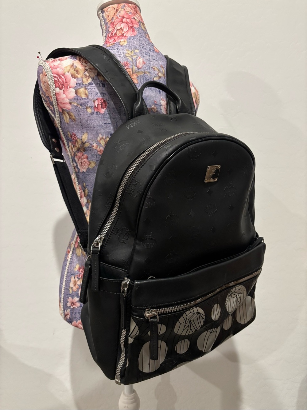MCM Bionic Black Logo Backpack with Graphic Front Pocket